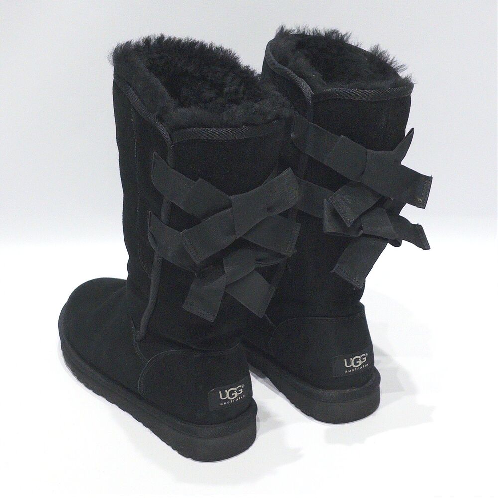 UGG Australia Black Allegra Bailey Bow II Winter Shearling Boot Women Size 6